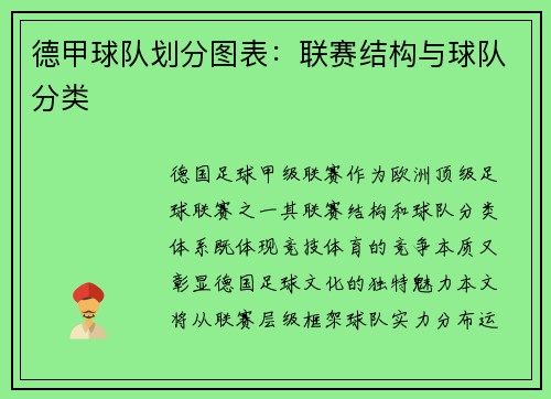 德甲球队划分图表：联赛结构与球队分类